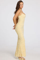 Embellished Square-Neck Maxi Dress in Butter Yellow