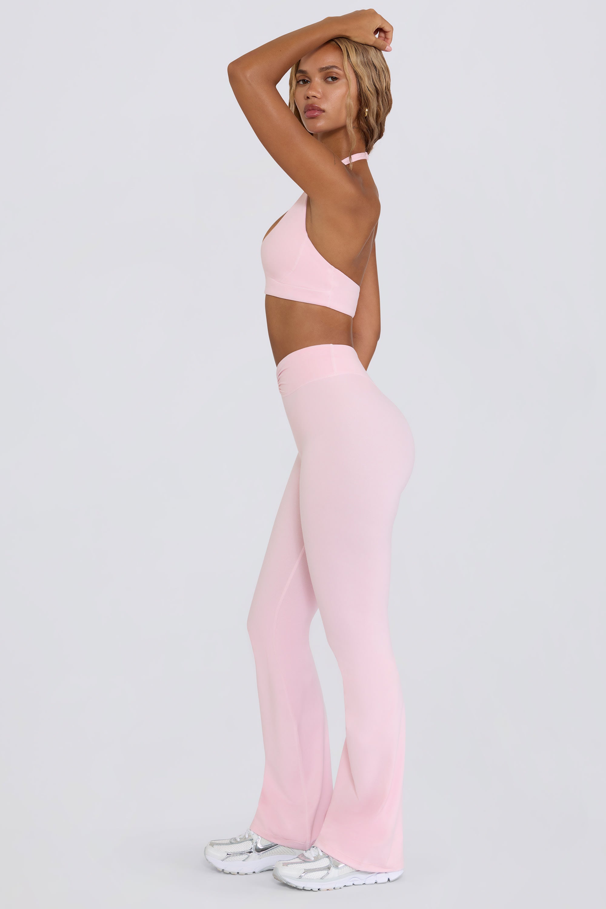Brushed Jersey Ruched Flared Trousers in Bloom