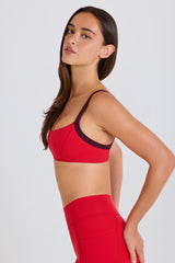 Soft Active Contrast-Trim Sports Bra in Strawberry