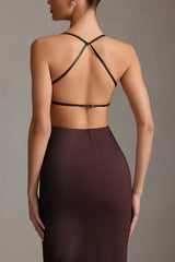 Plunge-Neck Backless Midaxi Dress in Chocolate Brown