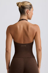 Halterneck Open-Back Tank Top in Pecan Marl