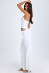 Belted Cut-Out Wide-Leg Trousers in White